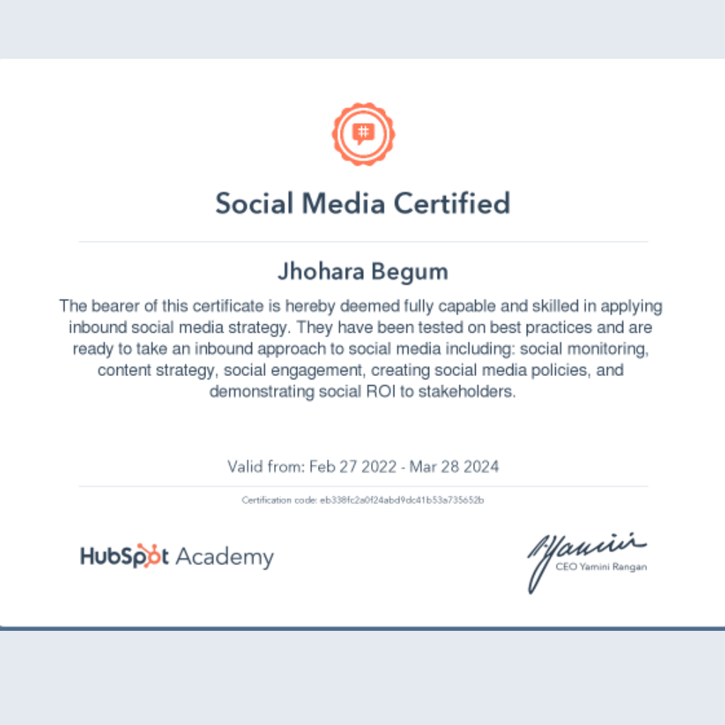 hubspot academy certificate